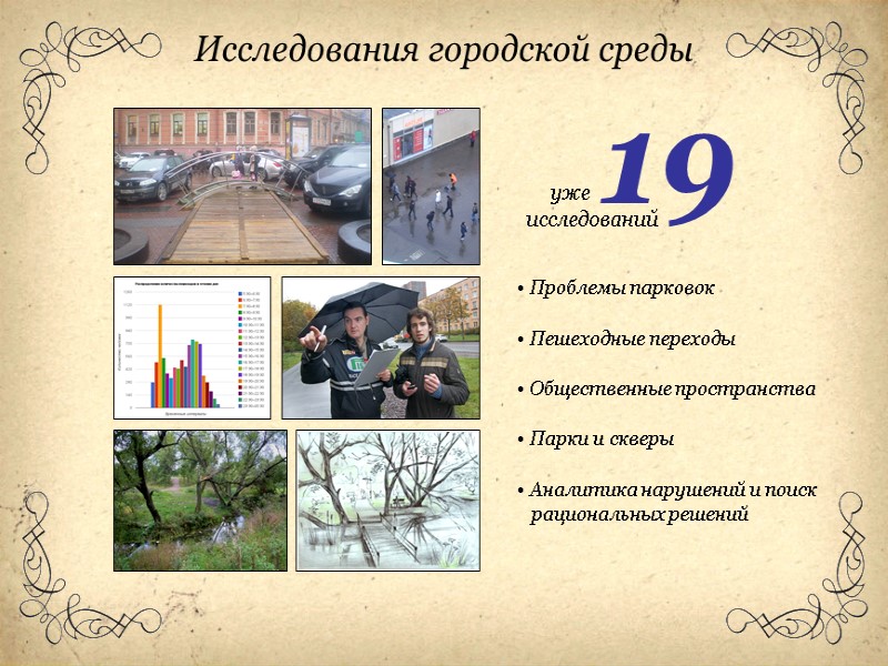 Исследования городской среды      уже исследований 19  Проблемы парковок